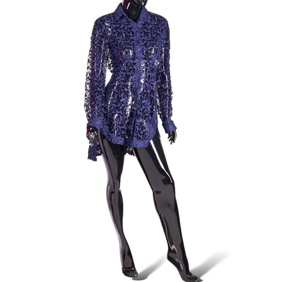 AZZEDINE ALAÏA Long Sleeve Peplum Back Lace Blouse | Size: 42 | - Picture 1 of 14